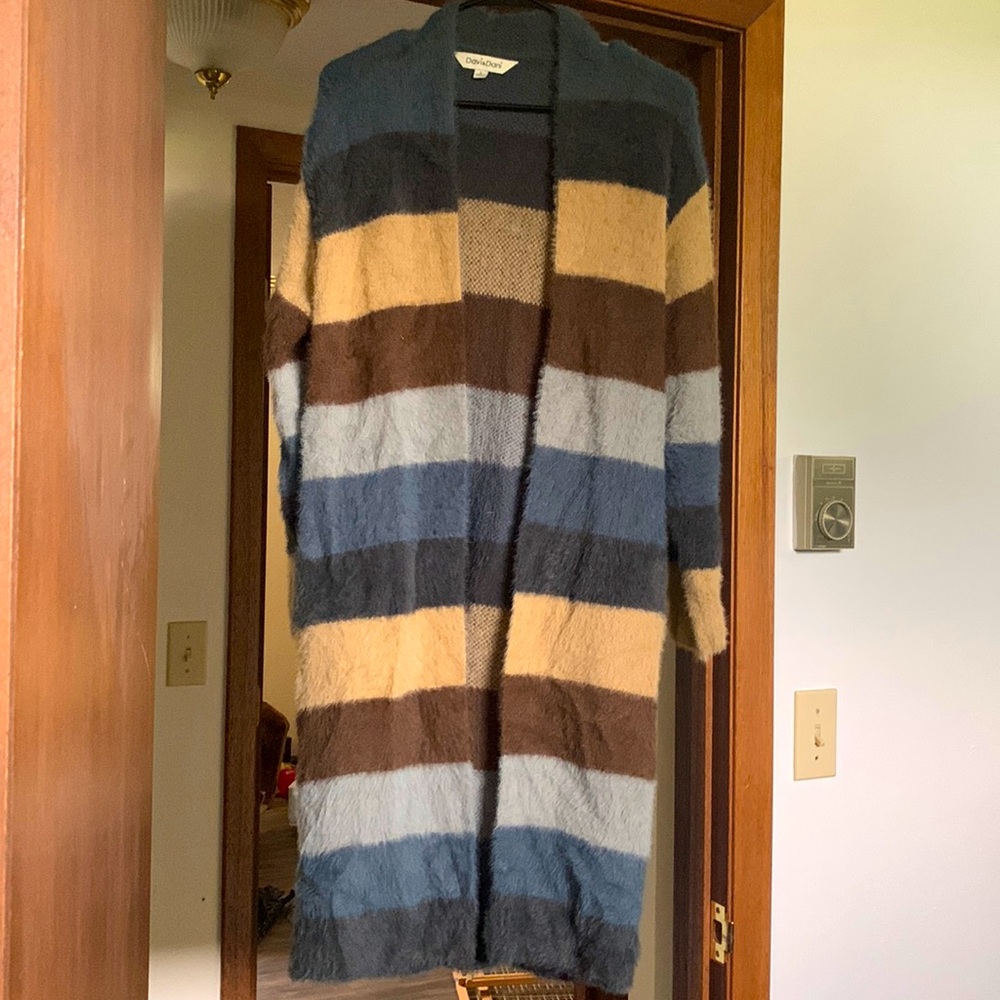 Striped long open sweater